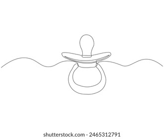 Continuous one line drawing of baby pacifier. One line drawing illustration of baby pacifier. Baby care product concept continuous line art. Editable outline.