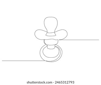 Continuous one line drawing of baby pacifier. One line drawing illustration of baby pacifier. Baby care product concept continuous line art. Editable outline.