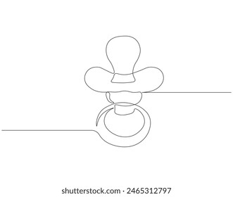 Continuous one line drawing of baby pacifier. One line drawing illustration of baby pacifier. Baby care product concept continuous line art. Editable outline.