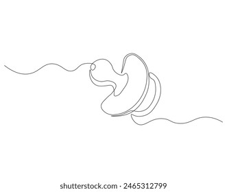 Continuous one line drawing of baby pacifier. One line drawing illustration of baby pacifier. Baby care product concept continuous line art. Editable outline.