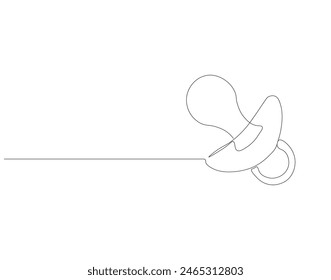 Continuous one line drawing of baby pacifier. One line drawing illustration of baby pacifier. Baby care product concept continuous line art. Editable outline.