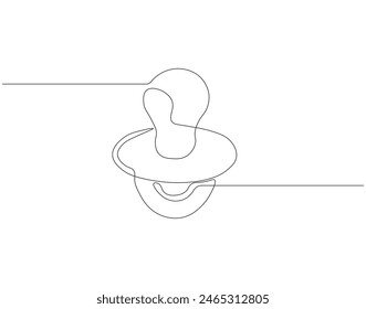 Continuous one line drawing of baby pacifier. One line drawing illustration of baby pacifier. Baby care product concept continuous line art. Editable outline.