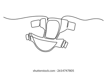 Continuous one line drawing of baby diaper, single line vector illustration, on white background.