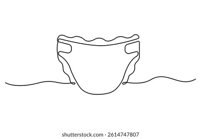 Continuous one line drawing of baby diaper, single line vector illustration, on white background.