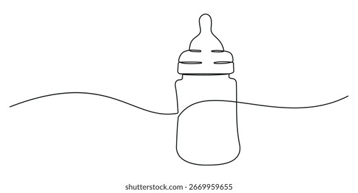 Dibujo continuo de una línea de biberón o alimentador para bebés. Biberón para la ilustración del contorno del bebé. Vector de símbolo dibujado a mano