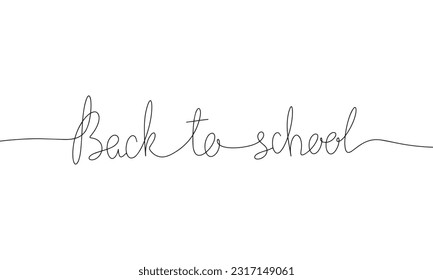 Continuous one line drawing of back to school handwritten words isolated on white background. Vector illustration