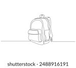 Continuous one line drawing of backpack. One line drawing illustration of school bag. School bag for back to school, child, education concept singe line. Editable outline.