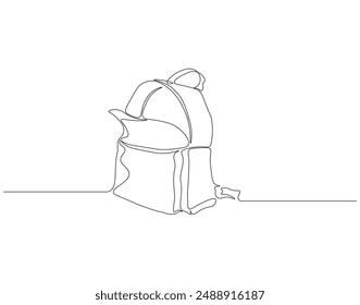 Continuous one line drawing of backpack. One line drawing illustration of school bag. School bag for back to school, child, education concept singe line. Editable outline.