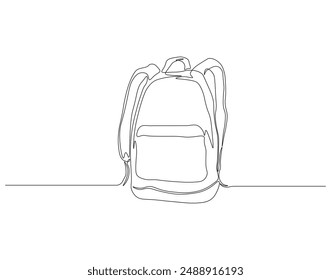 Continuous one line drawing of backpack. One line drawing illustration of school bag. School bag for back to school, child, education concept singe line. Editable outline.