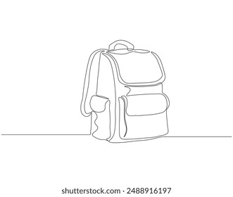 Continuous one line drawing of backpack. One line drawing illustration of school bag. School bag for back to school, child, education concept singe line. Editable outline.