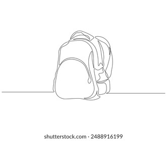 Continuous one line drawing of backpack. One line drawing illustration of school bag. School bag for back to school, child, education concept singe line. Editable outline.