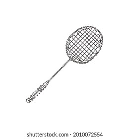 Continuous one line drawing badminton racket. Sport equipment. Vintage Badminton Racquets. Sporting goods. Illustration for championship. Swirl curl style. Single line draw design vector graphic