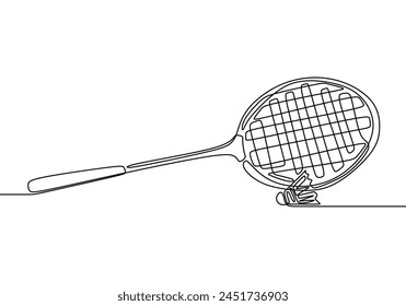 Continuous one Line drawing of badminton racquet with shuttlecock