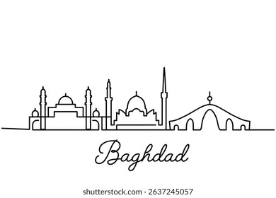 Continuous One Line Drawing Baghdad Skyline