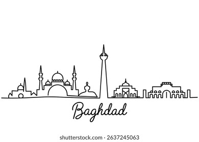 Continuous One Line Drawing Baghdad Skyline