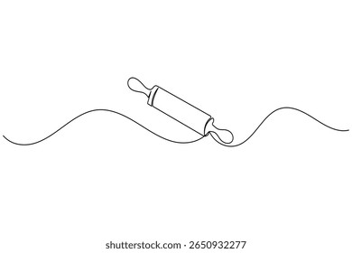 desenho contínuo de uma linha de panificação rolo pino minimalista cozinha fundo branco