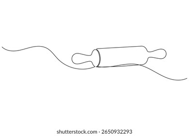 Kontinuierliche einzeilige Zeichnung der Bäckerei Rollnadel minimalistische Küche weißen Hintergrund