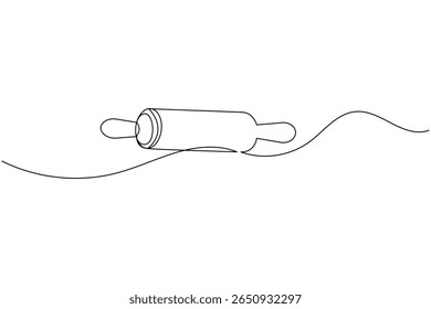 Continuous one line drawing of bakery rolling pin minimalist kitchen white background
