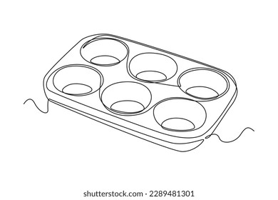 Continuous one line drawing baking pans. Kitchen appliances concept. Single line draw design vector graphic illustration.