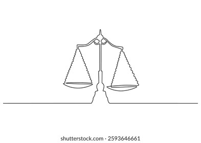 Continuous one line drawing of balance of law. Single line drawing illustration of law balance and scale of justice. equality and equilibrium concept vector art. Doodle line illustration.