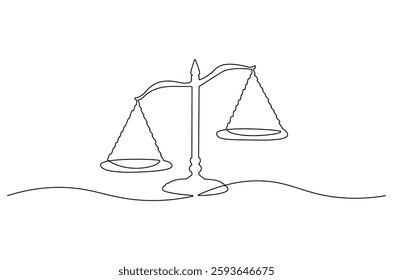 Continuous one line drawing of balance of law. Single line drawing illustration of law balance and scale of justice. equality and equilibrium concept vector art. Doodle line illustration.