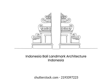 Continuous one line drawing Balinese Hindu Traditional Building Gate and Temple. Landmarks concept. Single line draw design vector graphic illustration.