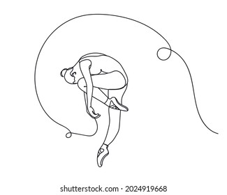 Continuous one line drawing of ballerina dancing in silhouette on a white background. Linear stylized.Minimalist.