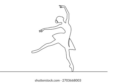 Desenho contínuo de uma linha de um bailarino em estilo minimalista limpo esboço simples vetor arte