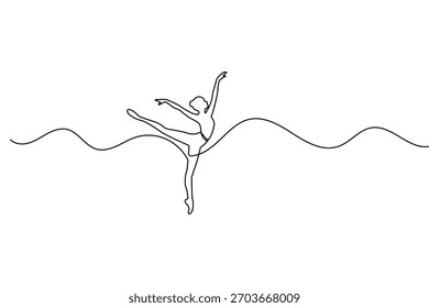 Desenho contínuo de uma linha de um bailarino em estilo minimalista limpo esboço simples vetor arte