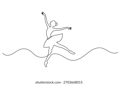 Desenho contínuo de uma linha de um bailarino em estilo minimalista limpo esboço simples vetor arte