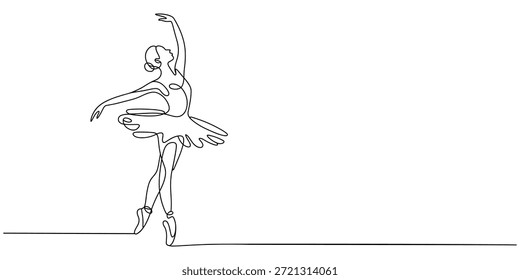 Dibujo continuo de una línea de bailarina de ballet. Ilustración de dibujo de una sola línea de bailarina de ballet femenina. Arte vectorial de concepto de ballet de baile de bailarina de Profesional. Ilustración de línea de Doodle.