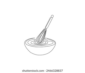 Continuous one line drawing of balloon Whisk and bowl. Balloon Whisk in a bowl simple outline vector illustration. Editable stroke.