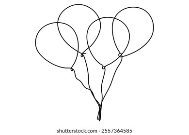 Continuous one line drawing of balloon isolated outline vector Illustration
