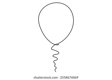 Continuous one line drawing of balloon isolated outline vector Illustration
