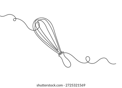 Continuous one line drawing of a balloon whisk kitchen tool minimalist style vector illustration