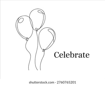 Continuous One Line Drawing Balloons Celebration Party Minimal Line Art Vector Illustration