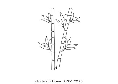 Kontinuierliche einzeilige Zeichnung Bambus Bäume für Plantage Dekoration Logo Identität. Frische immergrüne mehrjährige Blütenpflanze Konzept für Pflanze Ikone. Vektorgrafik mit einfarbiger Zeichnung