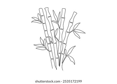 Continuous one line drawing bamboo trees for plantation decoration logo identity. Fresh evergreen perennial flowering plant concept for plant icon. Single line draw design vector graphic illustration