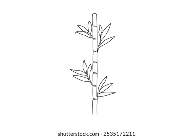 Continuous one line drawing bamboo trees for plantation decoration logo identity. Fresh evergreen perennial flowering plant concept for plant icon. Single line draw design vector graphic illustration