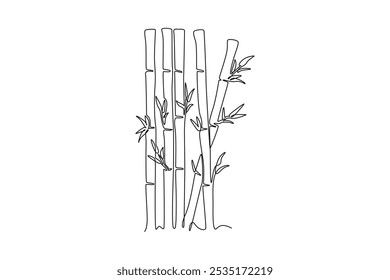 Continuous one line drawing bamboo trees for plantation decoration logo identity. Fresh evergreen perennial flowering plant concept for plant icon. Single line draw design vector graphic illustration