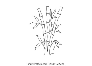 Continuous one line drawing bamboo trees for plantation decoration logo identity. Fresh evergreen perennial flowering plant concept for plant icon. Single line draw design vector graphic illustration