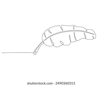 Continuous one line drawing of banana leaf. One line drawing illustration of banana leaf. Tropical leaf concept line art. Editable outline.
