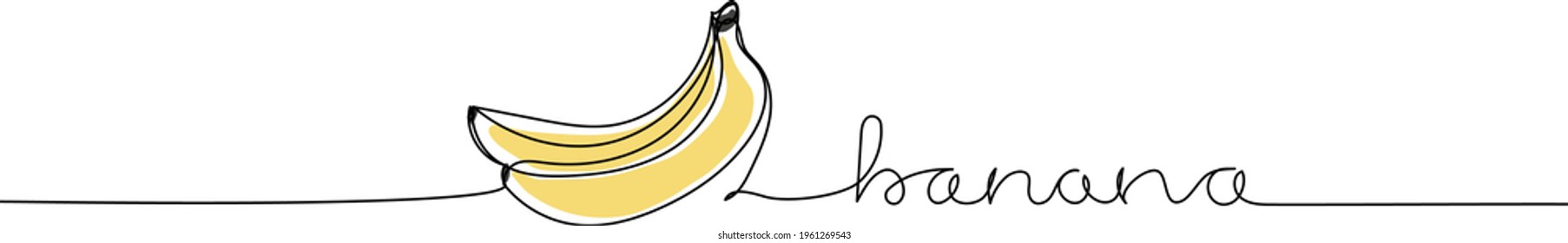 Continuous one line drawing of bananas with text Banana. Modern minimalist art.