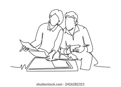 Continuous one line drawing Bank and Finance concept. Doodle vector illustration.