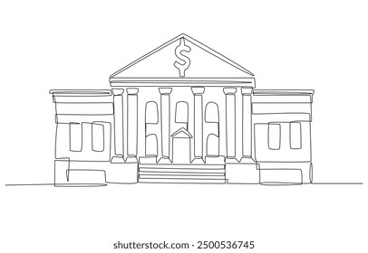 Continuous one line drawing of bank building, finance and banking concept, single line art.