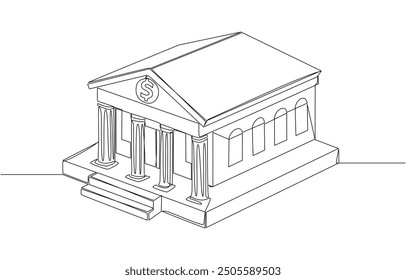 Continuous one line drawing of bank building, bank building architecture concept, single line art.