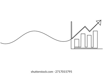 Dibujo continuo de una línea de un gráfico de barras que muestra la tendencia financiera al alza