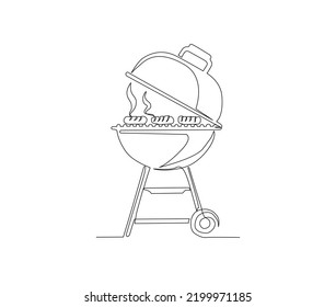 Continuous one line drawing of barbecue grill vector design. single line sausage on bbq grill minimalism style.
