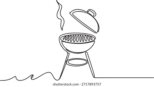 Dibujo continuo de una línea de parrilla de barbacoa. parrilla de barbacoa. Conjunto de Elementos de parrilla de barbacoa de una línea continua. dibujo de iconos de una línea
