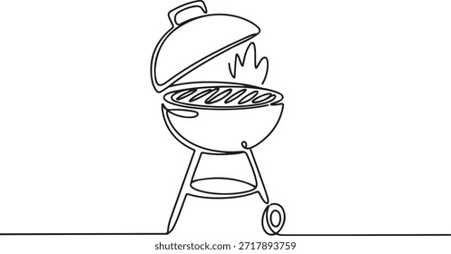 Dibujo continuo de una línea de parrilla de barbacoa. parrilla de barbacoa. Conjunto de Elementos de parrilla de barbacoa de una línea continua. dibujo de iconos de una línea
